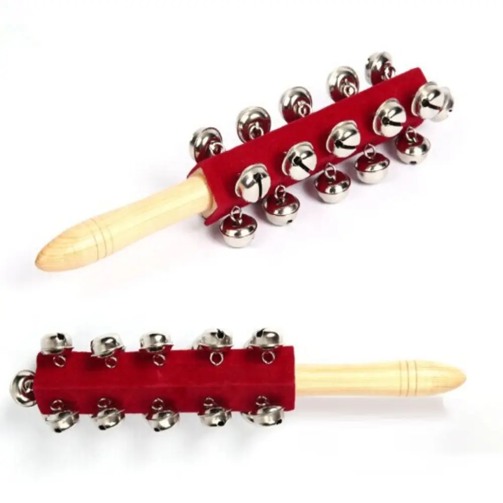 High Quality Red Velvet Cloth 21 Bell Rod Orff Instruments Children Toy Drum Stick Bell Shaker Musical Toy Hand Cranked Bells