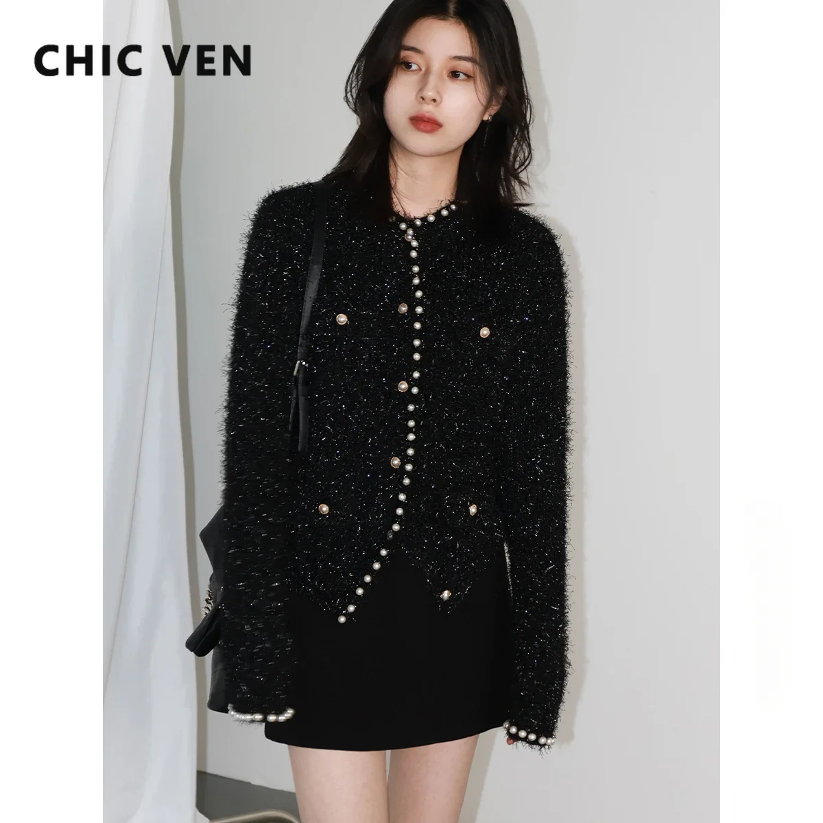 CHIC VEN New Women Knitted Cardigan Single Breasted Black Female Sweater Ladies Jacket for Woman Winter Autumn 2023