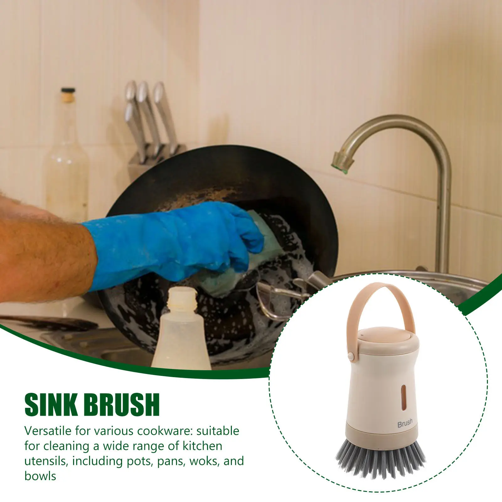 Dishwashing Scrub Brush for Kitchen Use Liquid Dispensing Function Transparent Window Soap Level Indicator Pot Pan Bowl Sink