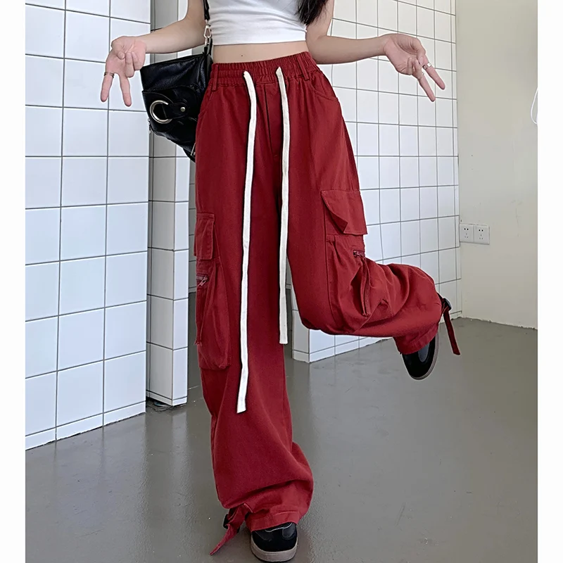 بنطال رقص الهيب هوب للسيدات ، ساق مستقيمة فضفاضة ، بنطلون كارجو ، بنطلون نسائي ، جيب متعدد الاستخدامات ، مصمم ، أزياء الشارع الشهير ، جديد