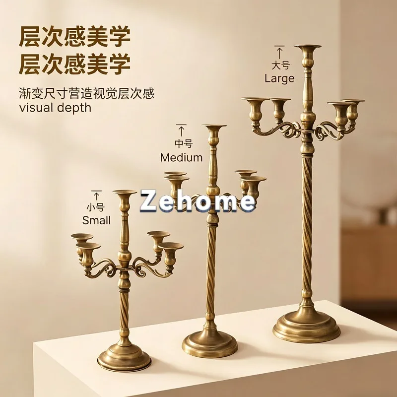 American retro bronze wrought iron candlestick threaded rod five-head candle holder romantic atmosphere arrangement candle cup
