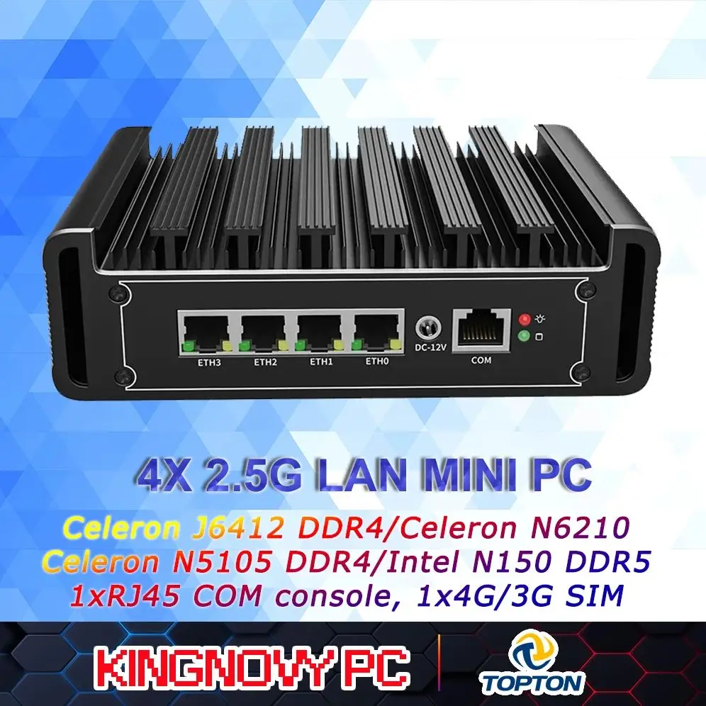 

Твердый безвентиляторный мини-ПК с брандмауэром Intel N100 J6412 N6210 4x2,5G LAN 1 * COM DDR5/DDR4 NVMe/SATA Proxmox/pfSense домашний сервер