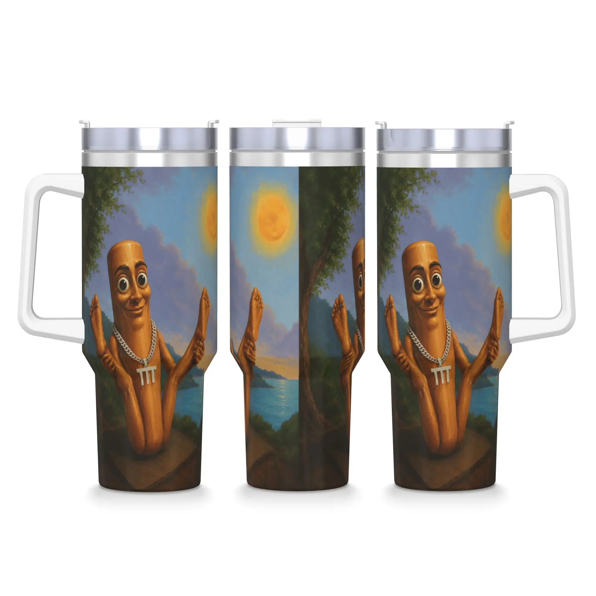 Tung Sahur Doing Hilarious Yoga Pose Funny Brainrot Art Meme Stainless Steel Tumbler Driving Mugs Cup Large Capacity Coffee Mug