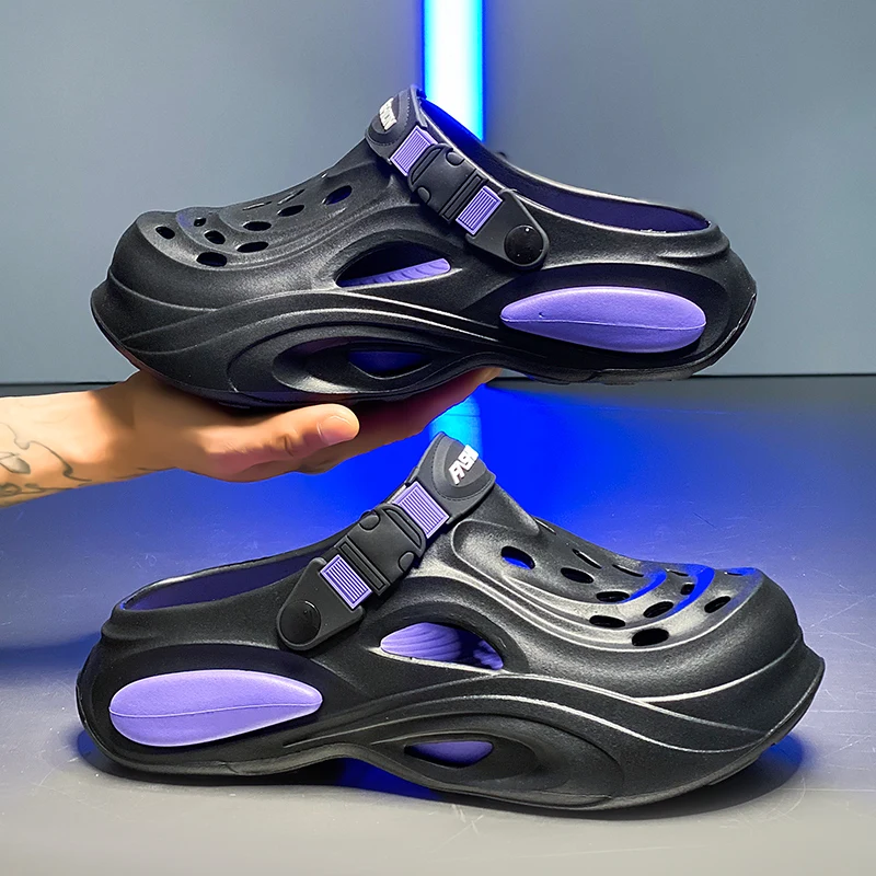 

Summer New Men's Breathable Clogs Sandals Removable Insole Anti‑Slip Shock Absorption Thick Bottom Closed Toe Half Slippers