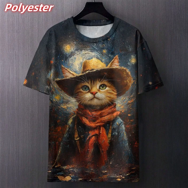 

Футболки с забавным рисунком кота для мужчин, одежда, футболка с 3D принтом милых животных, новые летние повседневные модные топы, футболки с короткими рукавами