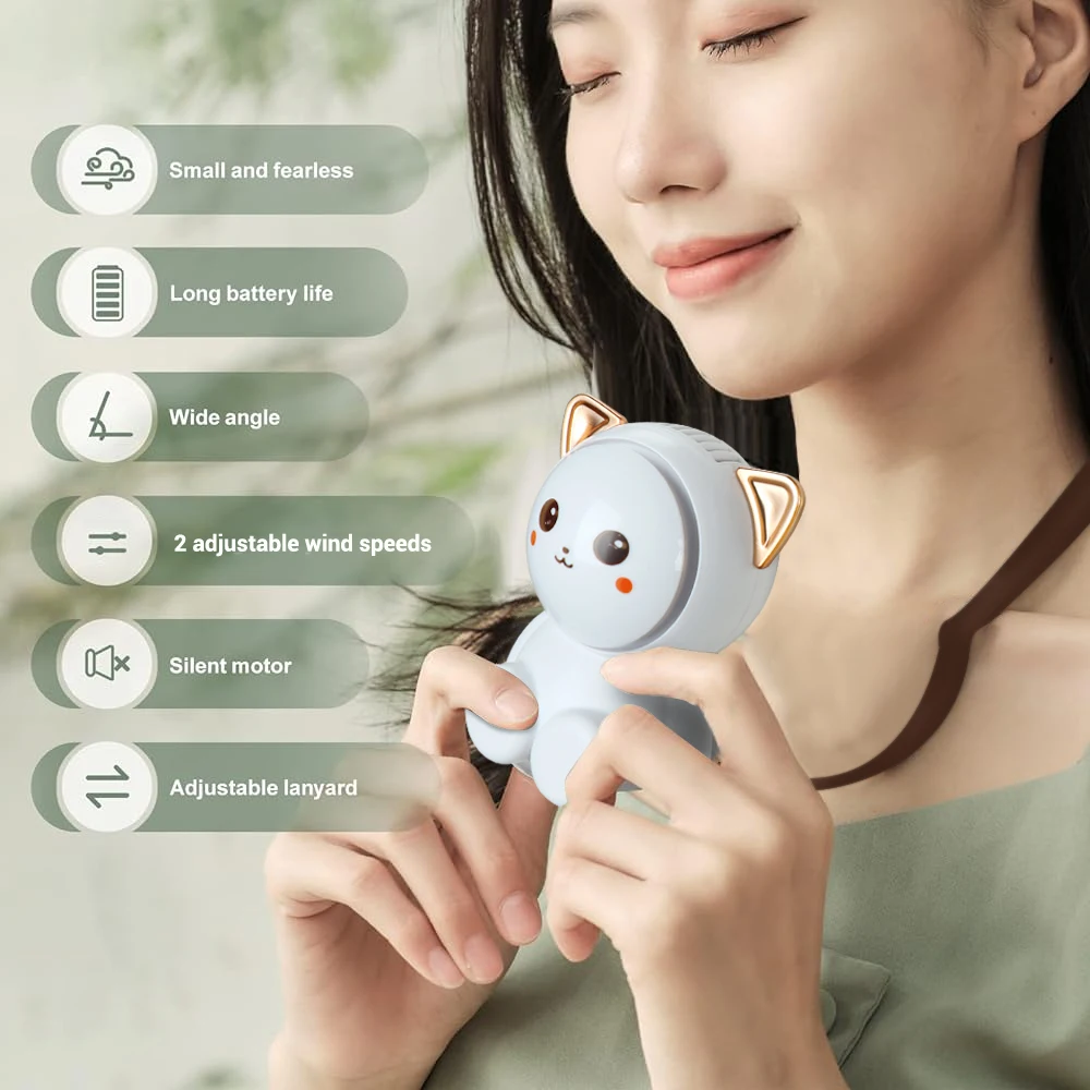 고품질 미니 교수형 목 팬 포켓 Studet 어린이를위한 작은 귀여운 팬 크리 에이 티브 전기 USB 충전식 휴대용 팬