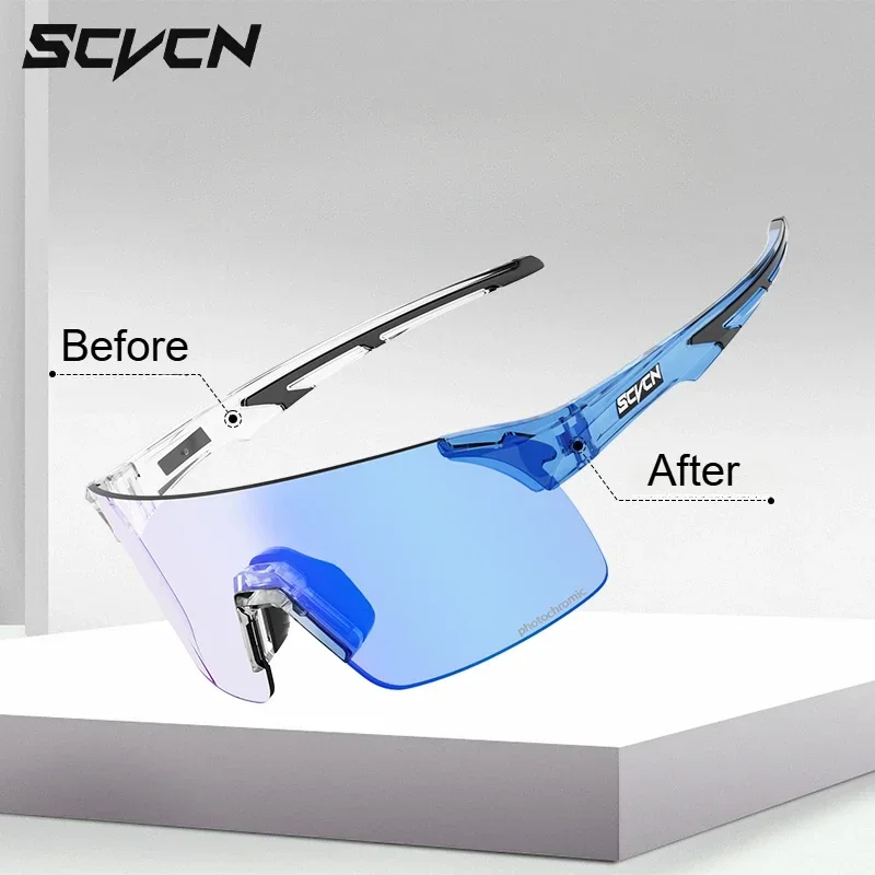 Scvcn Photochromic Frame and Lens Sunglasses Photochromic Cycling Glasses UV400 Sports Glasses Running Driving Outdoor Eyewear