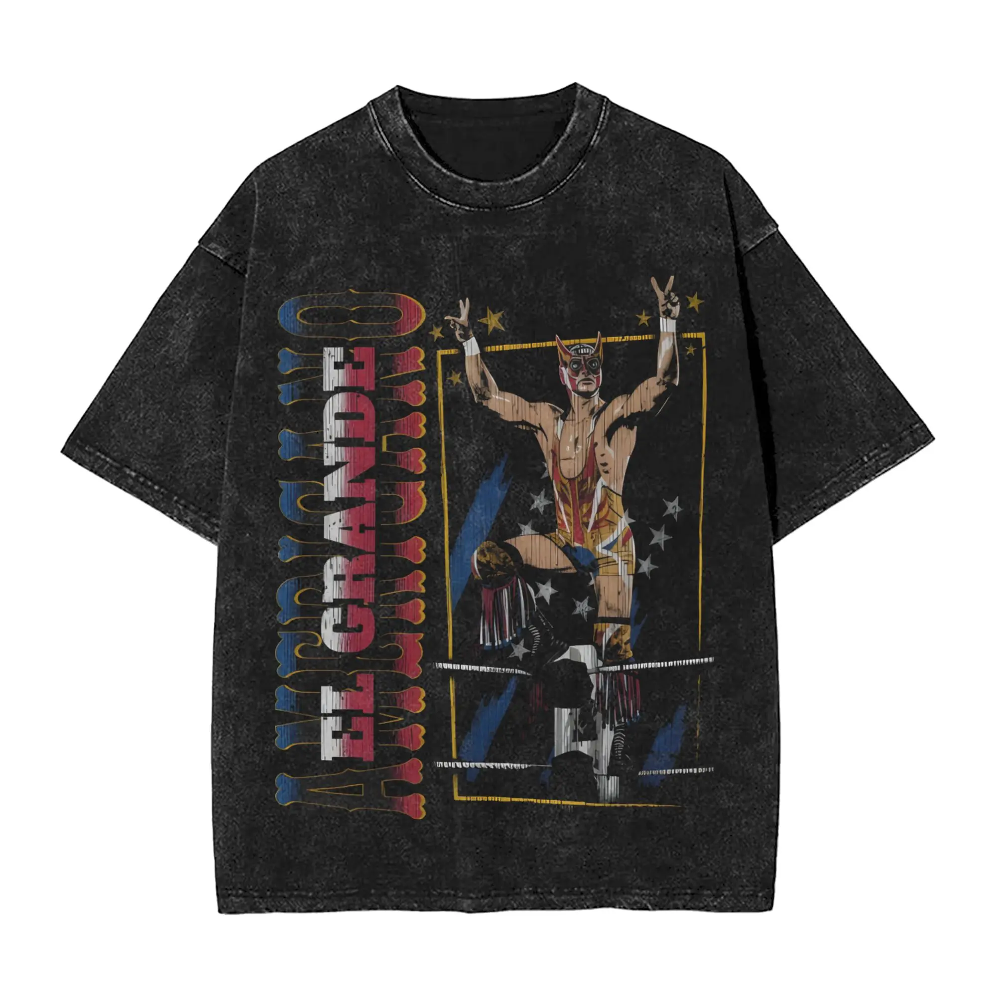 Printed El Grande Americano Pro Wrestling  Washed T Shirt Outfit Harajuku T-Shirts  Men Women Tee