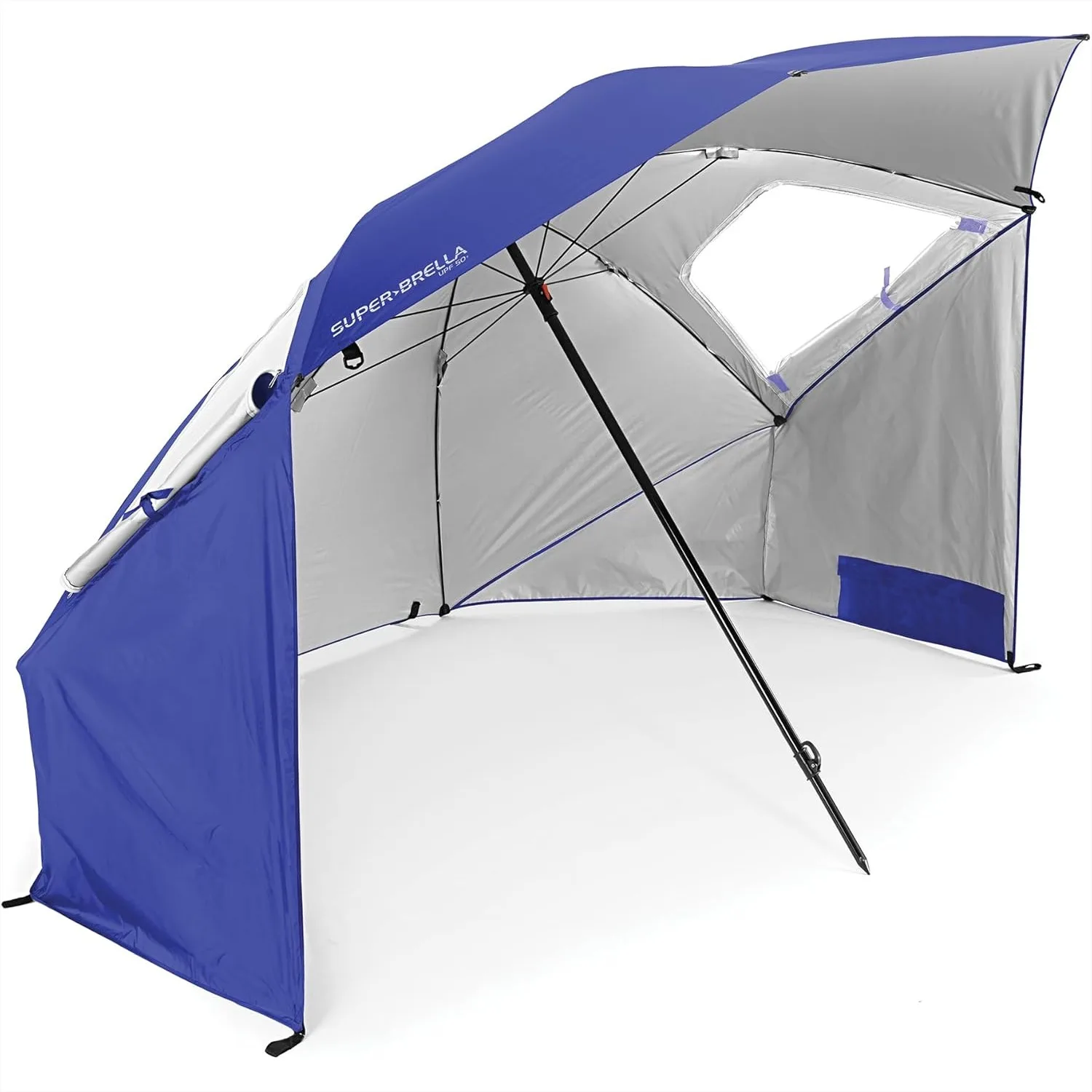 

Sport-Brella 8-Foot Portable Beach Umbrella with Side Panels, Wind Flaps & Carry Bag for Sun and Rain Protection, Blue