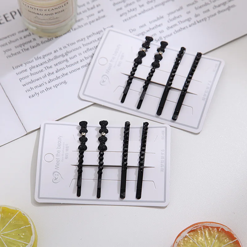 

4 pcs/set Barrettes Headwears Women Hair Black Geometric BB Hair Clips For Girls Duckbill Clip Hairpin Accessories