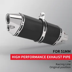 Universal Motorcycle Muffler Exhaust 35-51mm for MT-07 Z900 NINJA400 R1 R3 CBR500 Double hole muffler 470mm