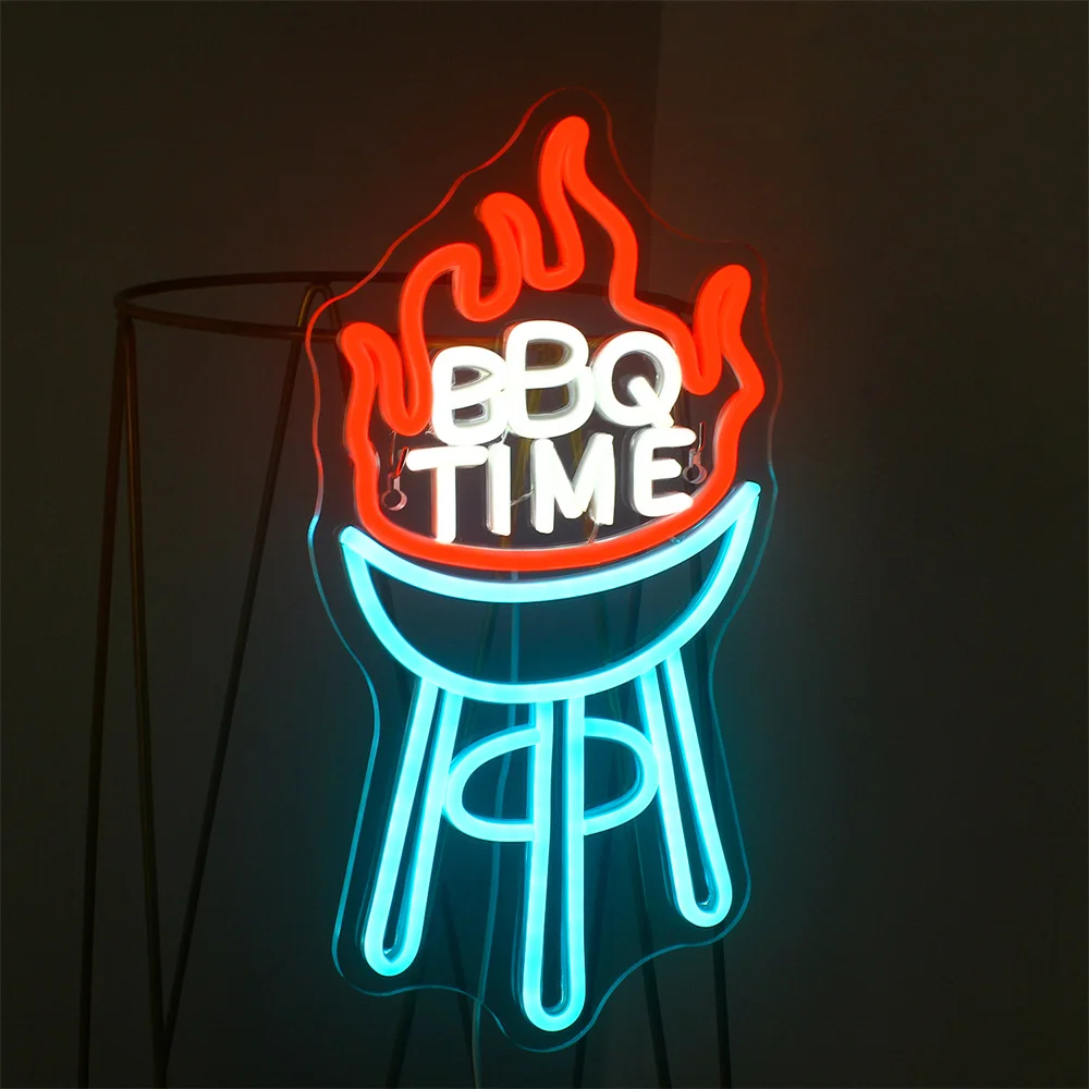 Hora do BBQ Neon LED Light Signs, Churrasco Neon Lights, Regulável, Loja, Restaurante, Festa, Cerveja, Pub, Parede