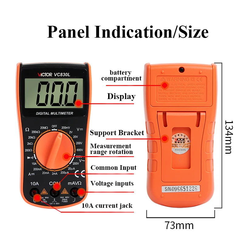 Mini-Multímetro com Display Digital de Alta Precisão, Mesa Multifunções, Doméstico, VC830L