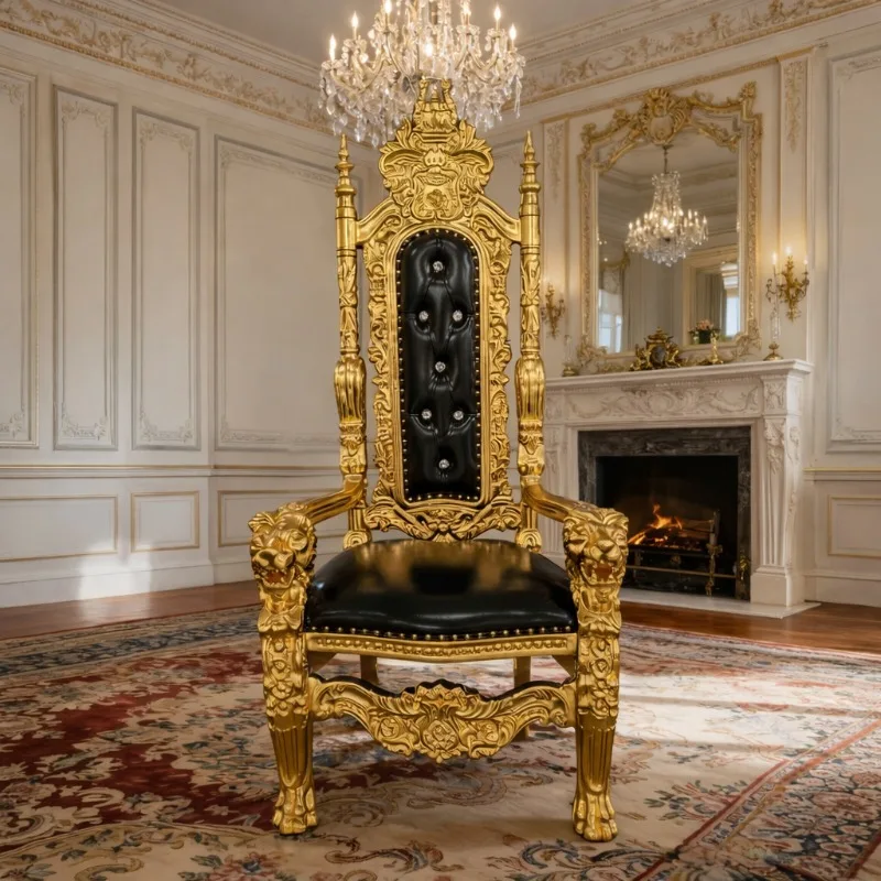 Royal King Throne Chair Luxury Gold Carved High Back Chair Event Party Stage Decoration  Style Seat Hotel Chairs view 4