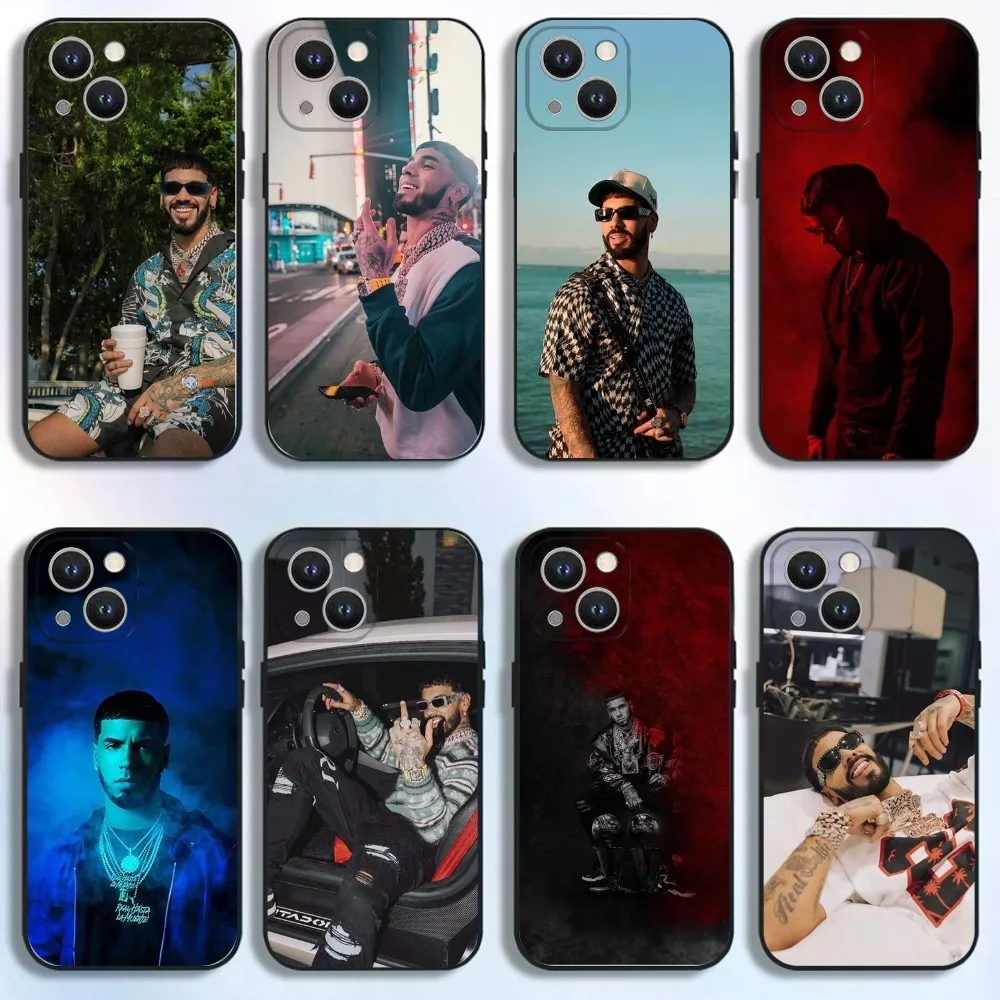 ラッパー A-Anuel AA リアル電話ケース iPhone 16、15、14、13、12、11 Plus、Pro Max、XS、X、XR、SE、Mini、8、7、ソフトシリコンブラックカバー用