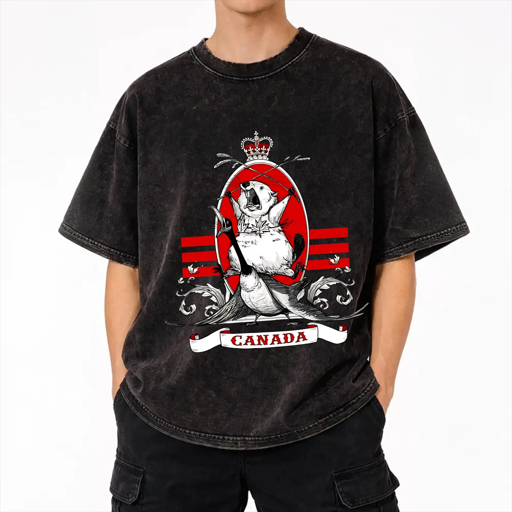 Funny Canada Is Calling and I Must Go Flag  Outfit Washed T Shirts Men Women Streetwear Hip Hop T-Shirts Printed  Tees Cotton