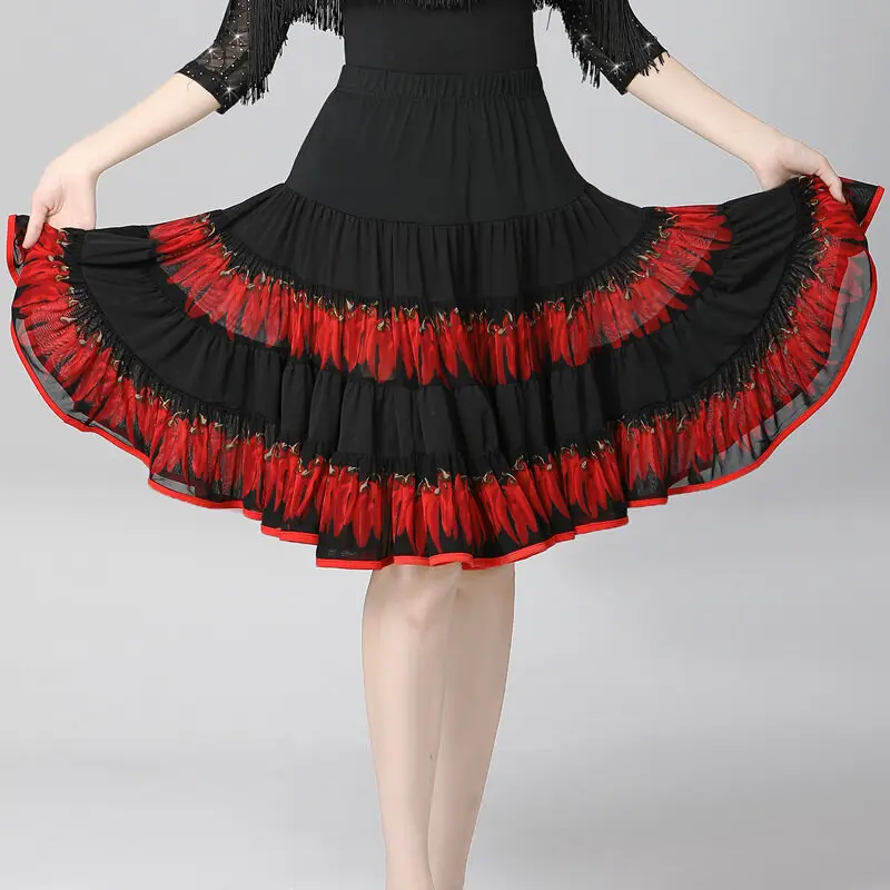 Skirts Latin Dance Clothing Women Dance Costume Colorblocked Big Skirt Woman Costume Bullfight Dance
