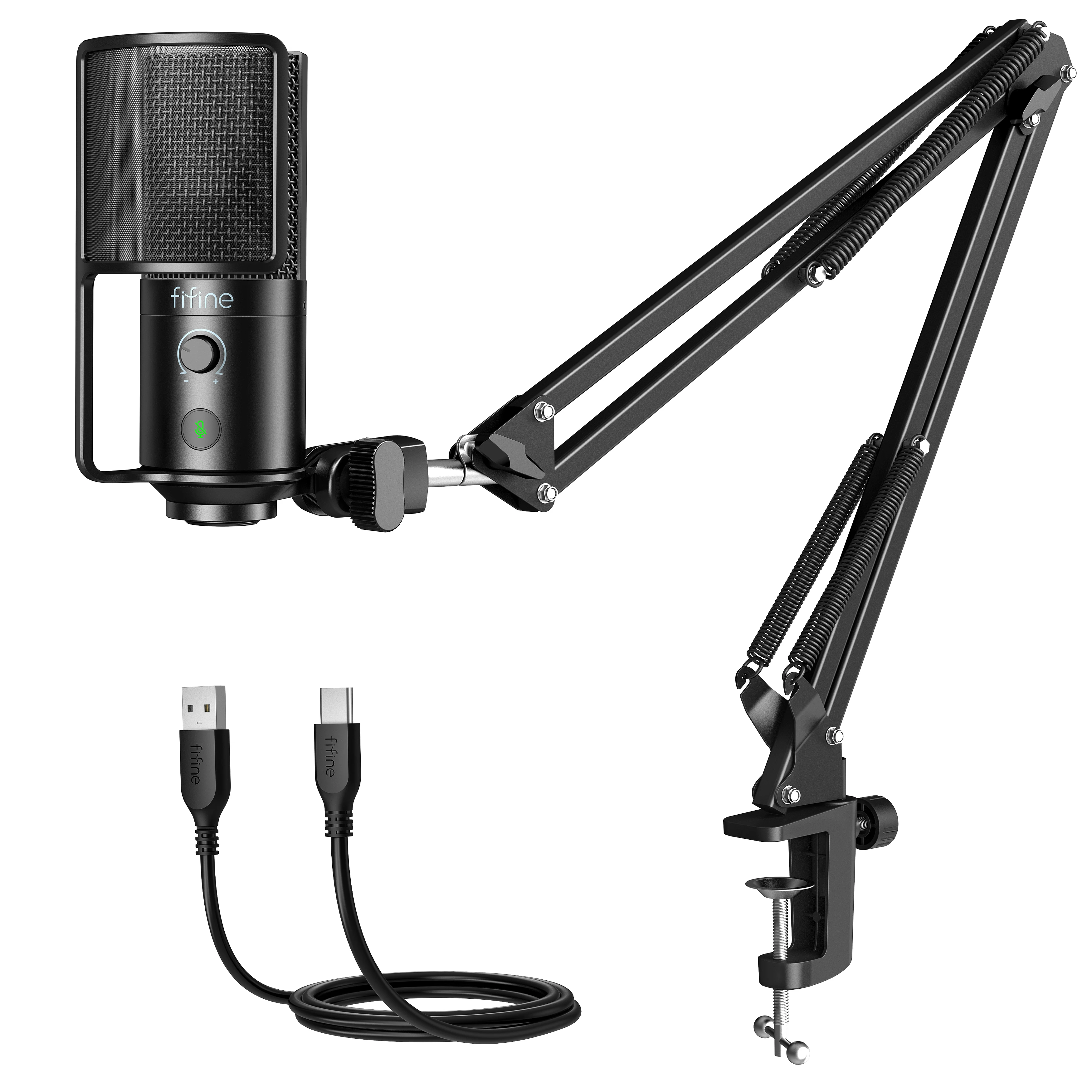 FIFINE USB Streaming Microphone Kit with Arm Boom,Condenser Mic Set with Mute Button,Gain Knob for PC,Recording,YouTube-T669PRO1