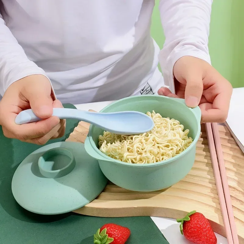 وعاء حساء قش القمح، وعاء خزفي، وعاء الحساء، وعاء المعكرونة الفورية، وعاء الأذن المزدوج، وعاء زلابية الأرز، مجموعة وعاء القمح