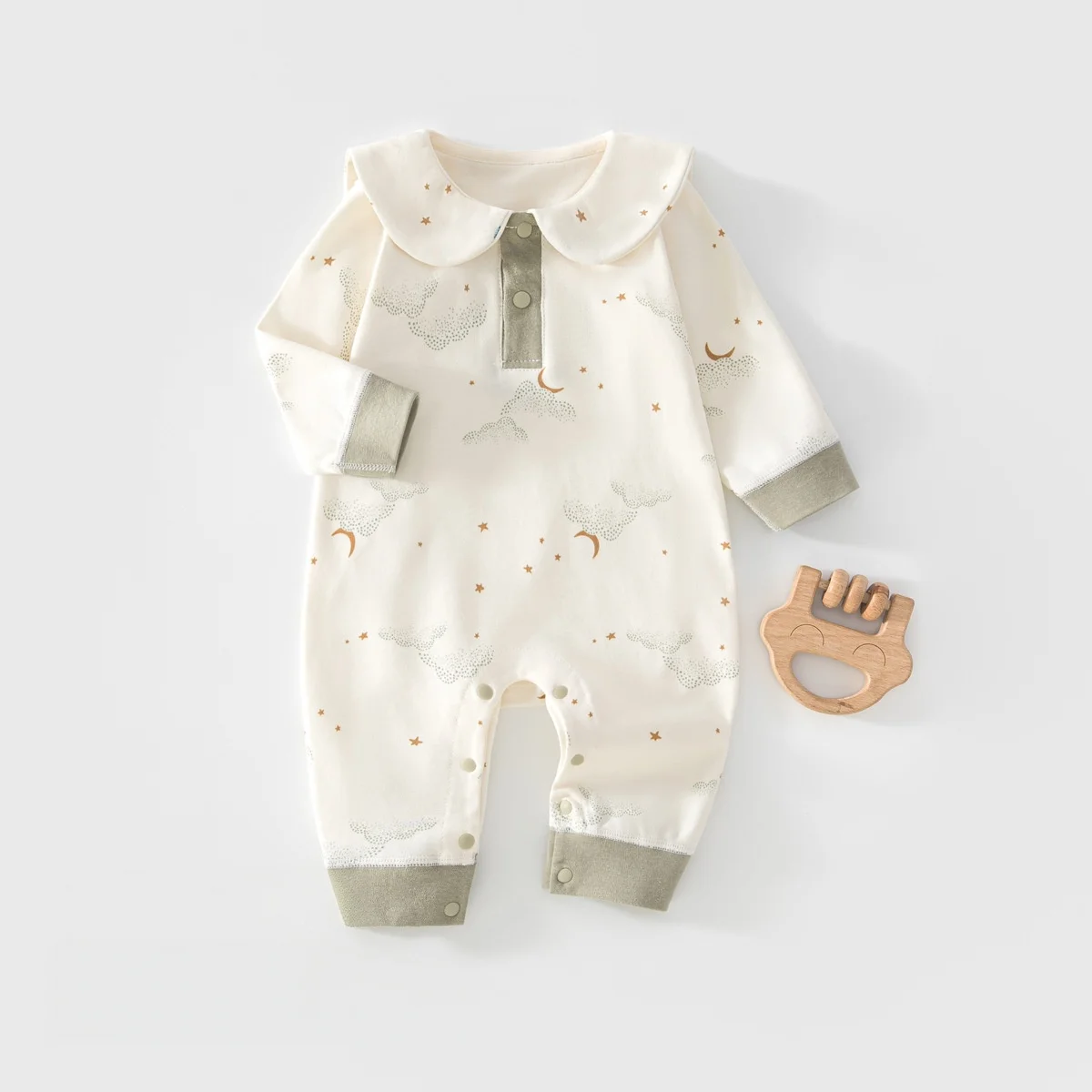 0-2Y New Autumn Baby Newborn Bodysuit Moon Print Sailor Collar Long Sleeve Romper for Boys Girls Soft Cotton Infant Jumpsuit