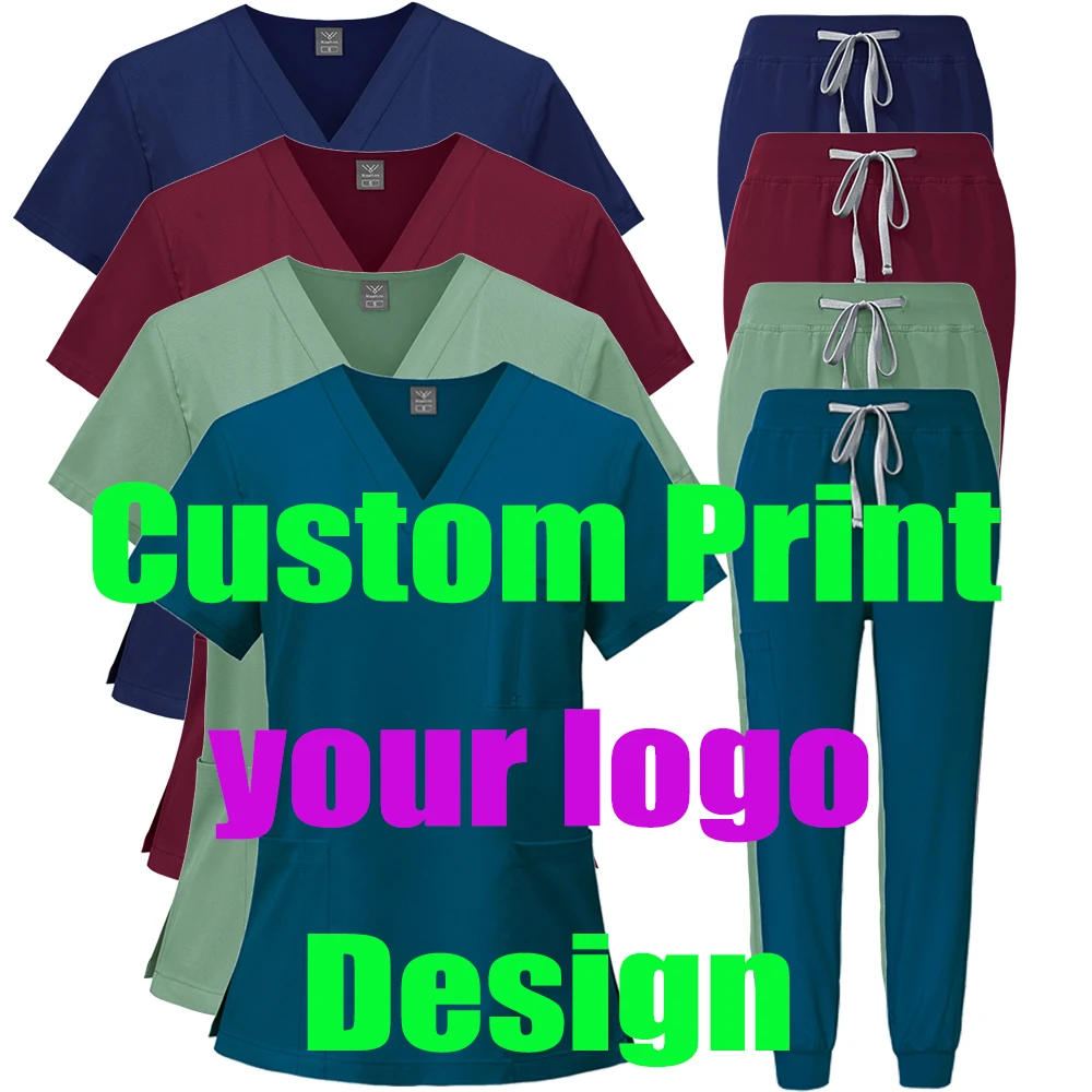 Customized Enfermeria Uniform Women Men's Work Wear Custom Print Logos Name Scrubs Sets Spa Salon Surgical Nursing Medical Suits