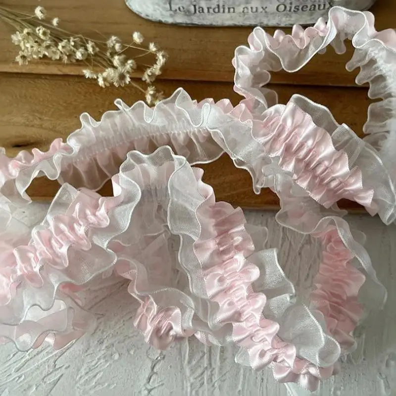 1 Stück Niedliche Lolita DIY Näh-Satin-Rüschenborte Rüschen-Applikation Kleidungs- und Taschendekoration 4cm Breiter Plissierter Spitzenstoff Ita-Taschen-Dekoration – Detail 3