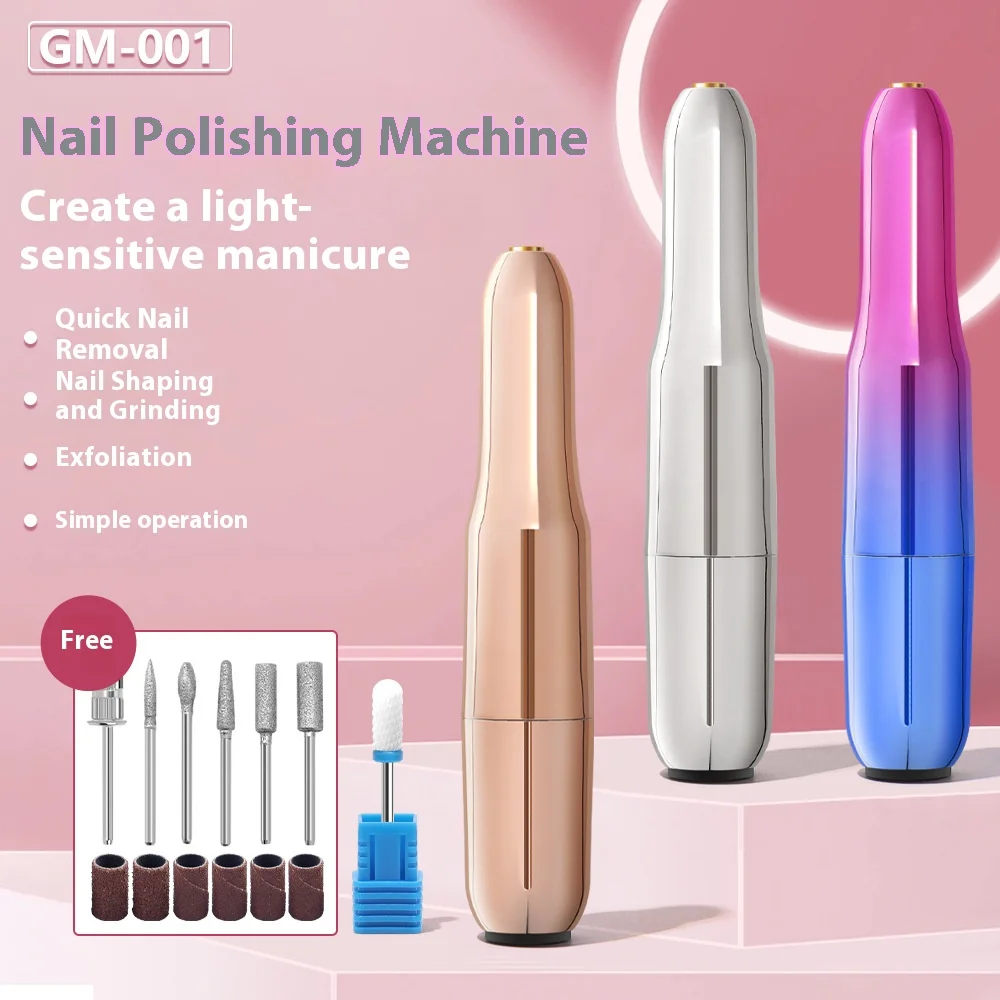 Mini perceuse à ongles, broyeur de stylo de lime à ongles USB pour Nail Art, Kit d'outils de polissage de manucure et pédicure avec accessoires à 6 embouts