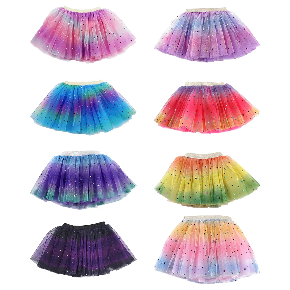 Fashionable Comfortable Kids Tulle Ball Skirts Sparkling Rainbow and Star Pageants Recitals and Special Events Girls Skirts