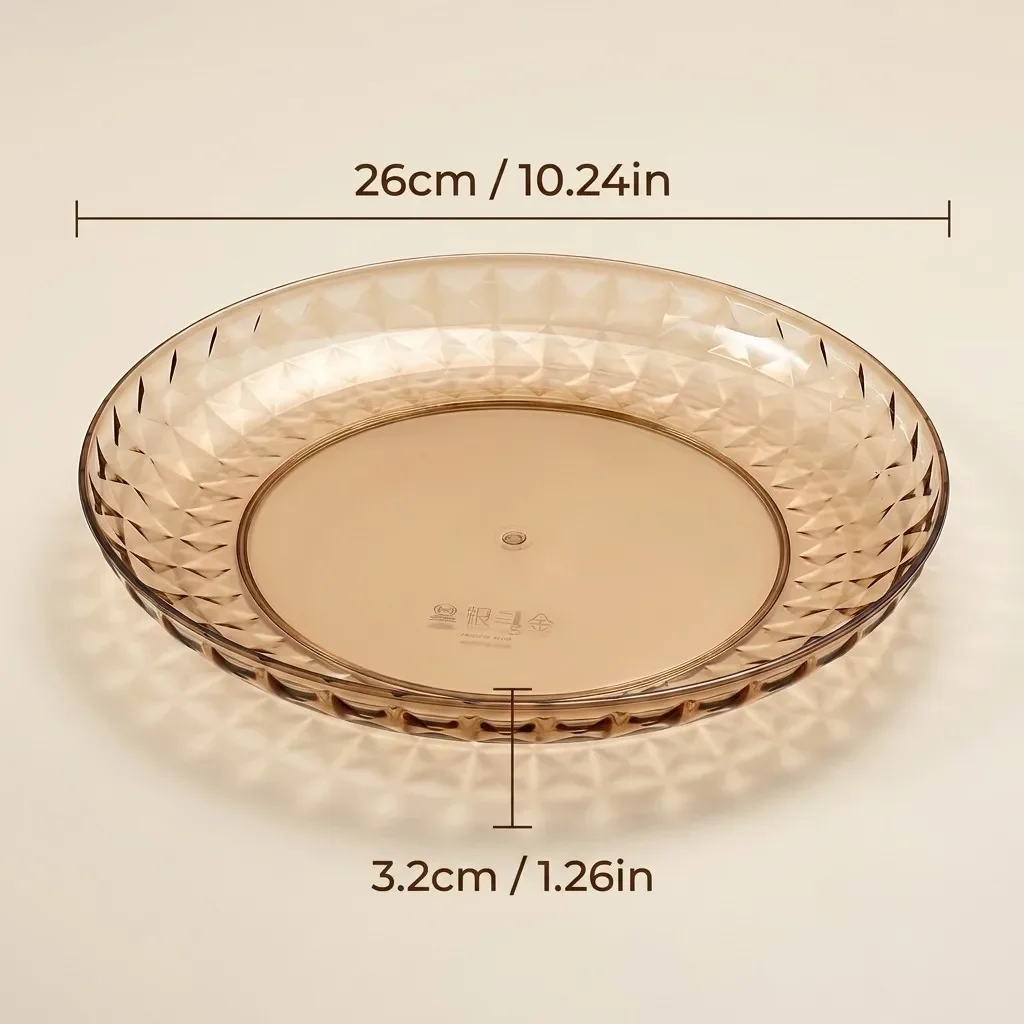 Ronde dienblad van kunststof, transparant, decoratief, geschikt voor eten, fruit, desserts, stapelbaar, voor opbergdoeleinden in de keuken, en als sieradendoos.