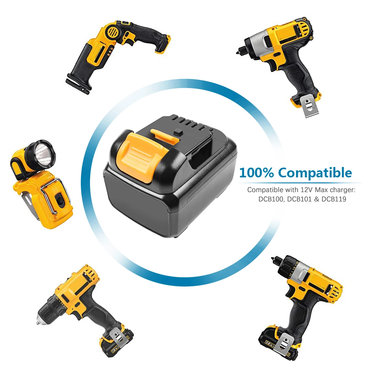 6000mah 12v充電式バッテリーdewalt DCB120 DCB127 DCB121 DCB119 DCR020-GB xr DCF815D2 DCF601D2 DCE088D1Gツールバッテリー