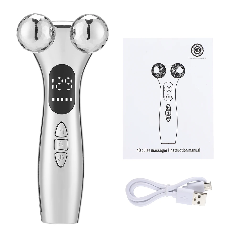 4D EMS Face Massager Roller Microcurrent Vibration Facial V Lifting Massage Devices Beauty Skin Care Tool Firming Lifting Body