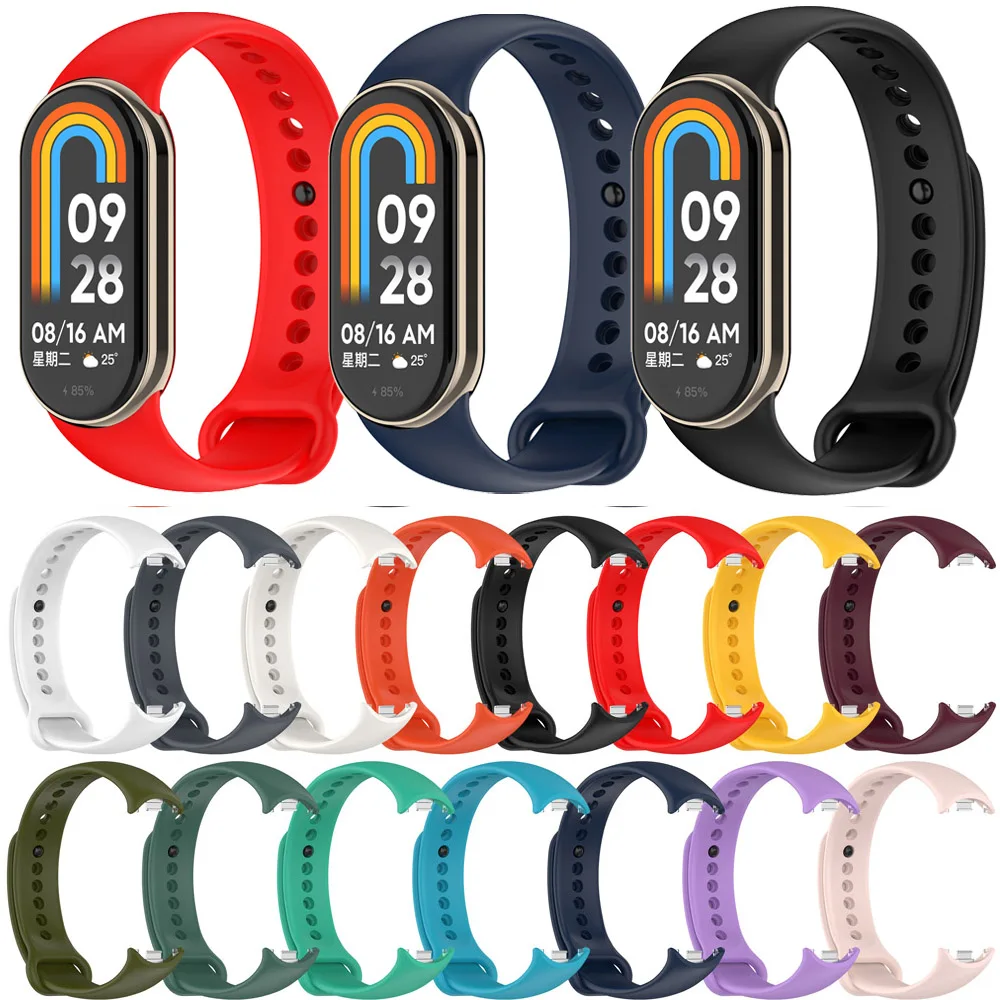 For Xiaomi Mi Band 8 Smartband Strap Correa Silicone Wristband Bracelet Watchband mi band 8 ремешок mi band 8 (Metal insert)