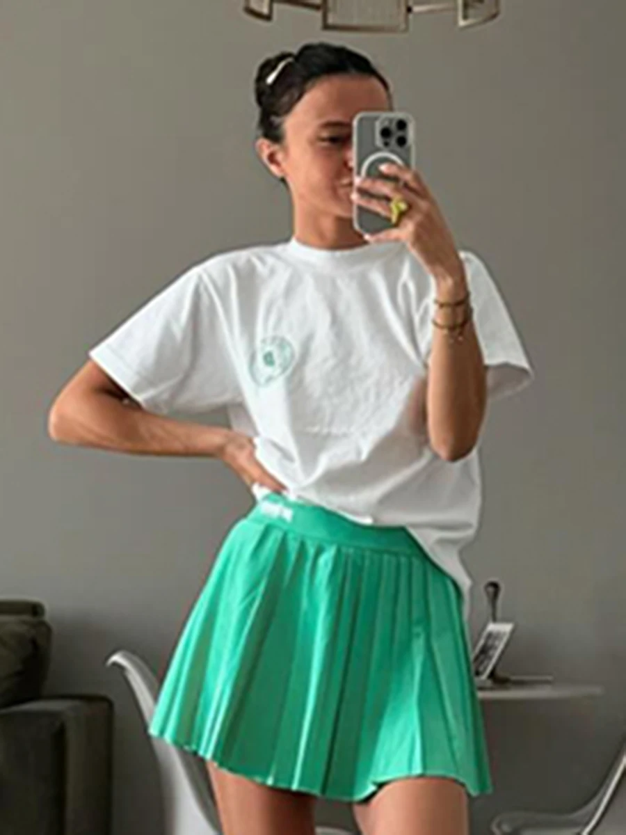 

Geometric Letter Print T-shirt Women Summer New O Neck White Cotton Short Sleeve T-shirts 2025 Loose Casual Fashion Tops Tees