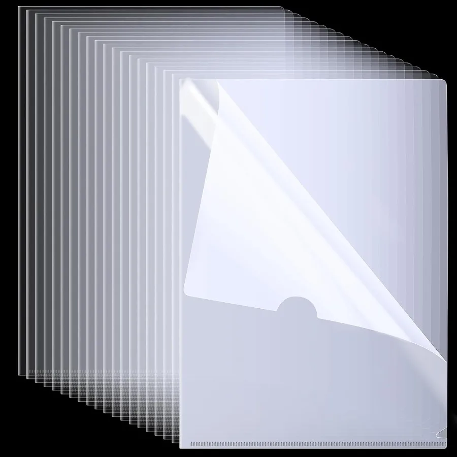 

50 Pack Clear Folders for Documents Plastic Folders Transparent LType Plastic Sleeves for Letter Size A4 Paper Ideal for School