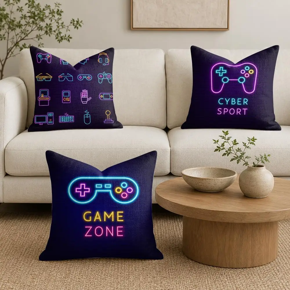 Game Pad Cushion Cover Natural Linen Organic Fabric Double-Sided Printing Sofa Home Decor Gift Pillow Cover