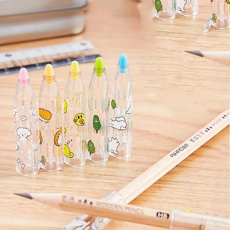 5pcs Cartoon Pencil Cap Student Writing and Painting Pencil Case Pencils Extender School Supplies Pen Case view 4