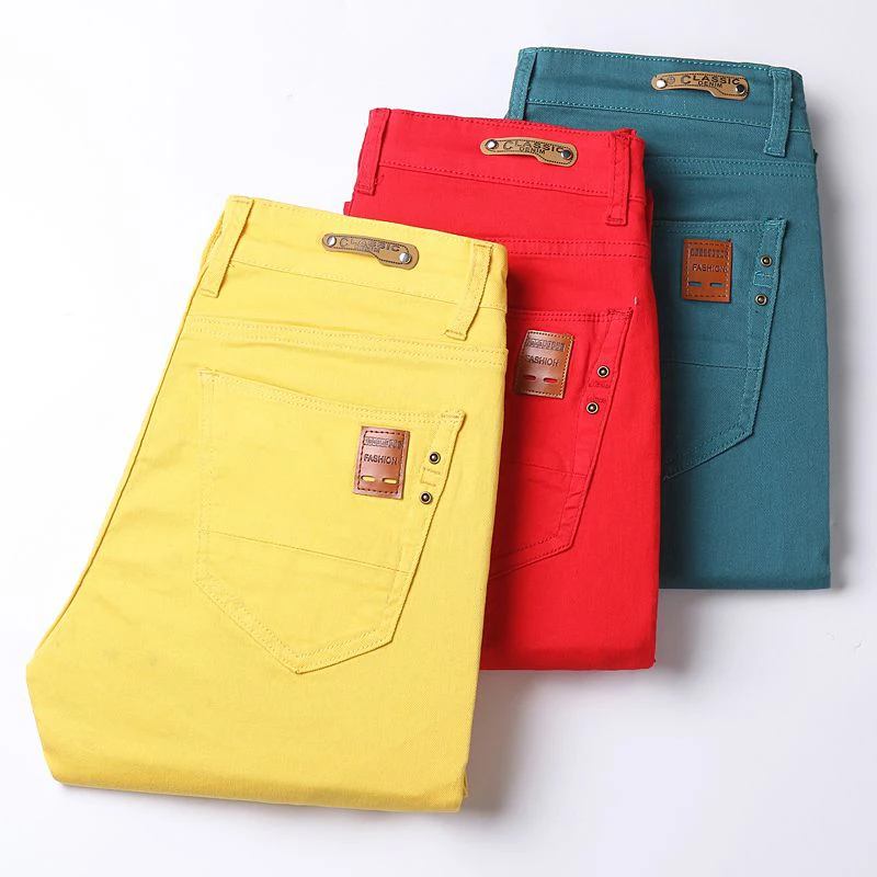 New Men Daily Business Solid Color Pants Slim Fit Straight Leg Casual Pants Male Classic Fashion Simplicity Red Yellow Pants