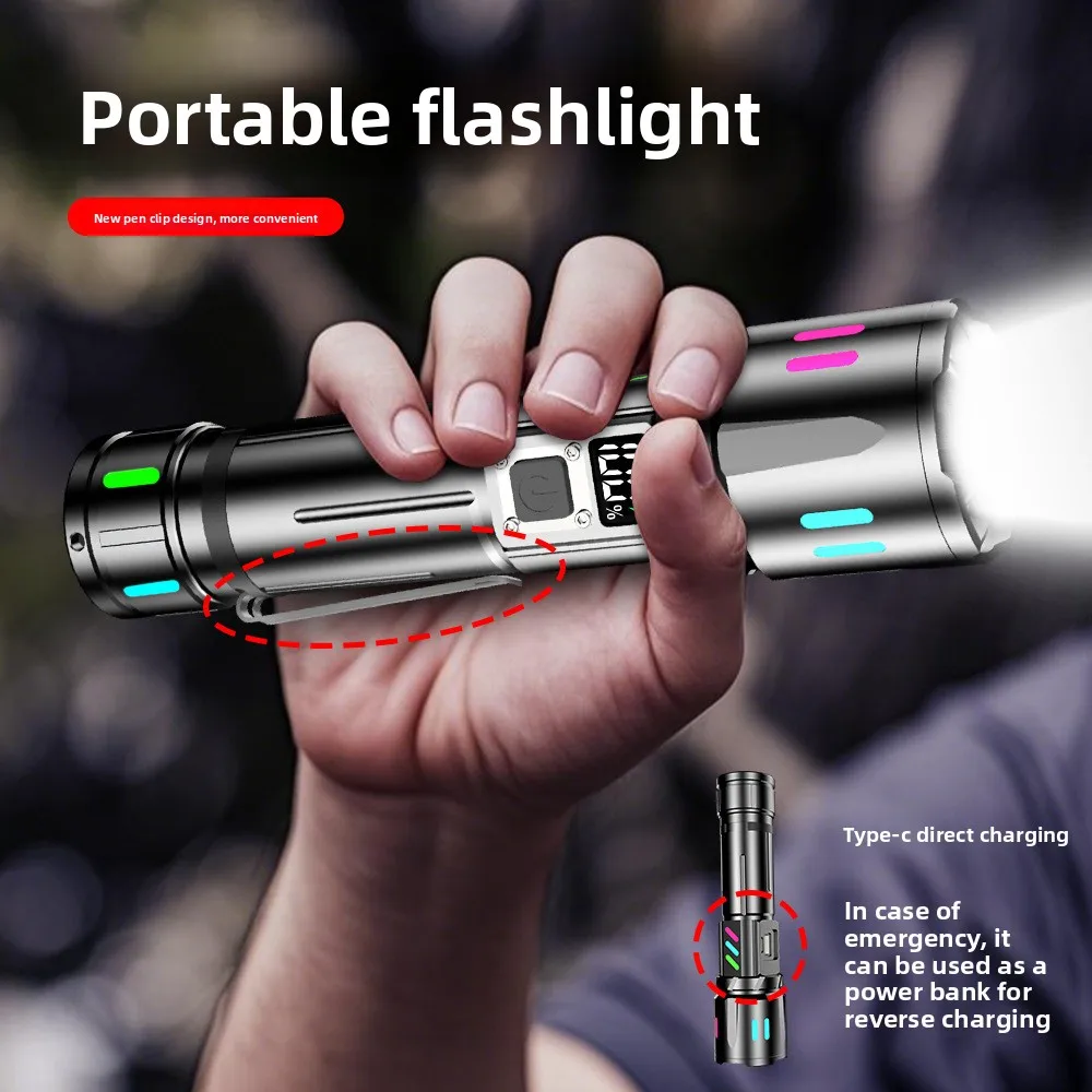 Aluminum Alloy LED Flashlight Laser Cannon White Laser Outdoor Zoomable Rechargeable Aluminum Alloy Tactical Flashlight