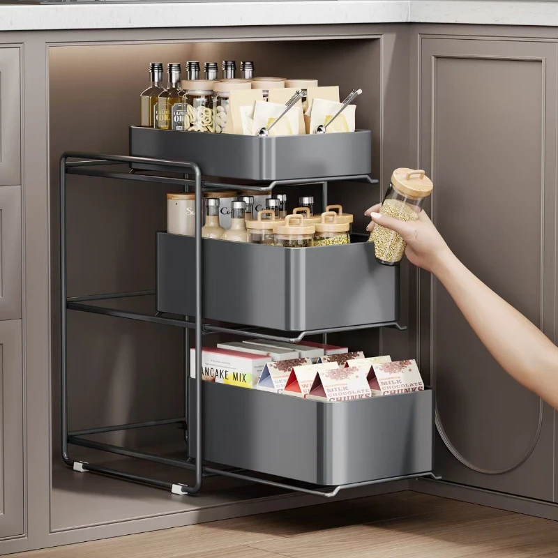 

Многоярусная металлическая полка-корзина для кухни, портативная, минималистичная, для хранения в шкафу, для бутылок с приправами