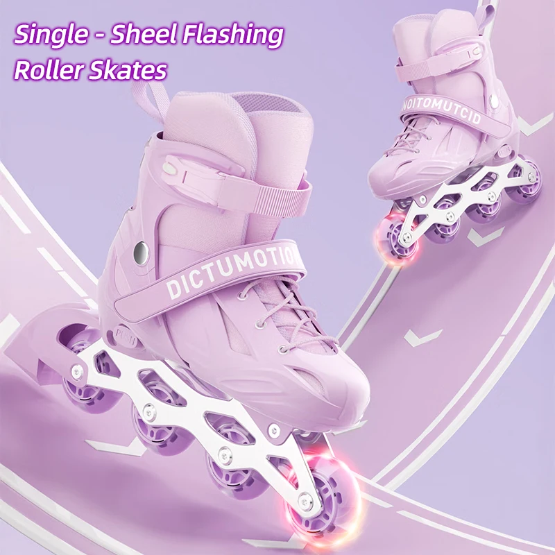 

Kids Inline Skates Adjustable Beginner Roller Skating Shoes Boys Girls Children Single Row Light Up Wheels Entry Level Skates