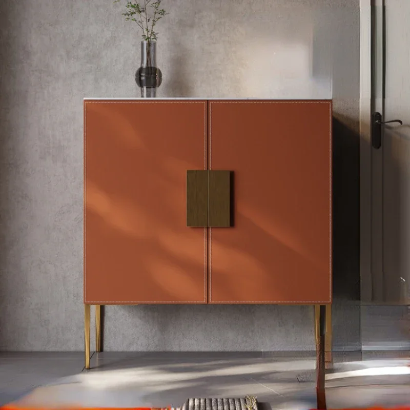 Italian minimalist saddle leather shoe cabinet, living room drawer integrated against the wall high cabinet