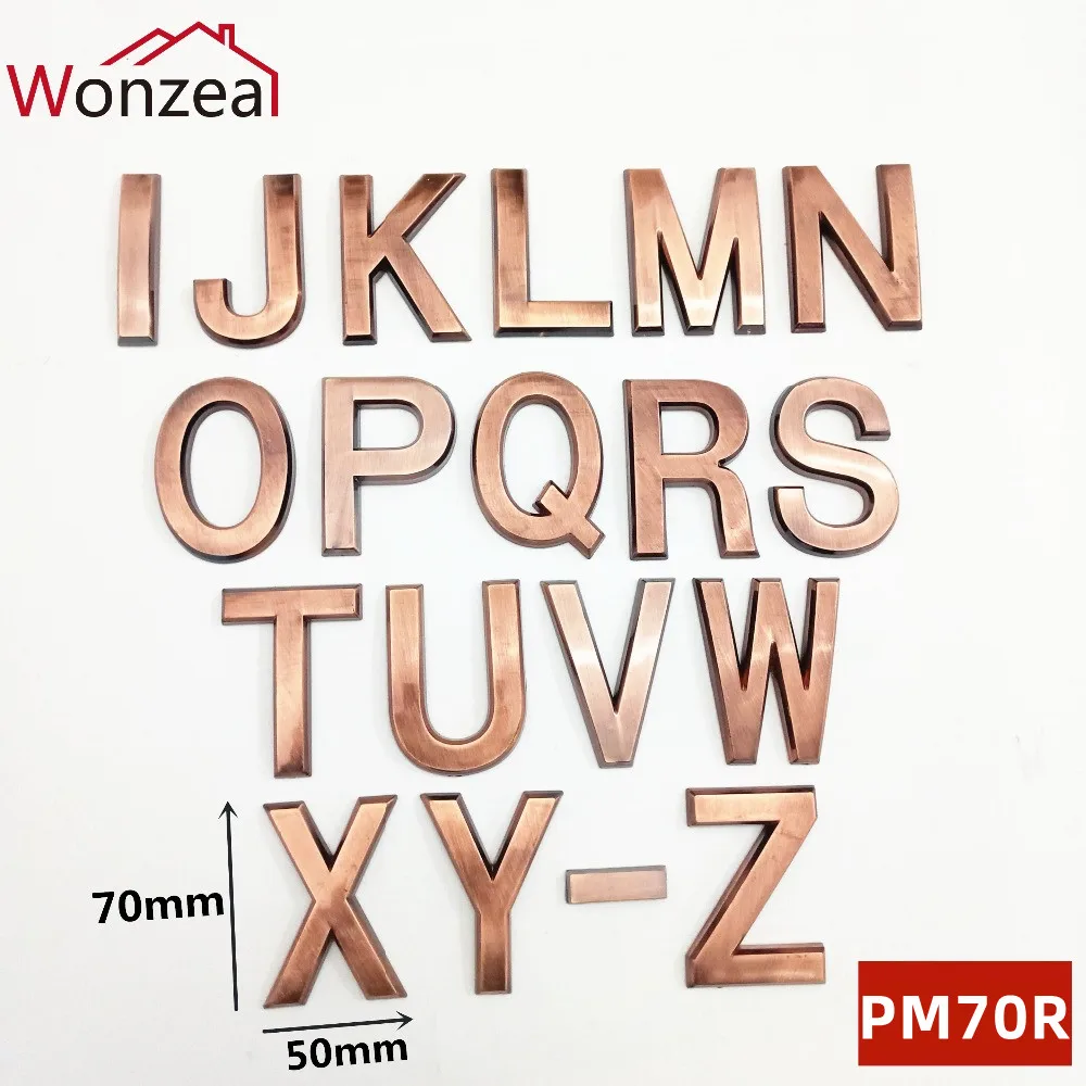 Wonzeal 70 ミリメートル 0123456789A-Z Abs プラスチック赤銅現代ドアアドレスプラーク番号ハウスホテル桁ステッカー板