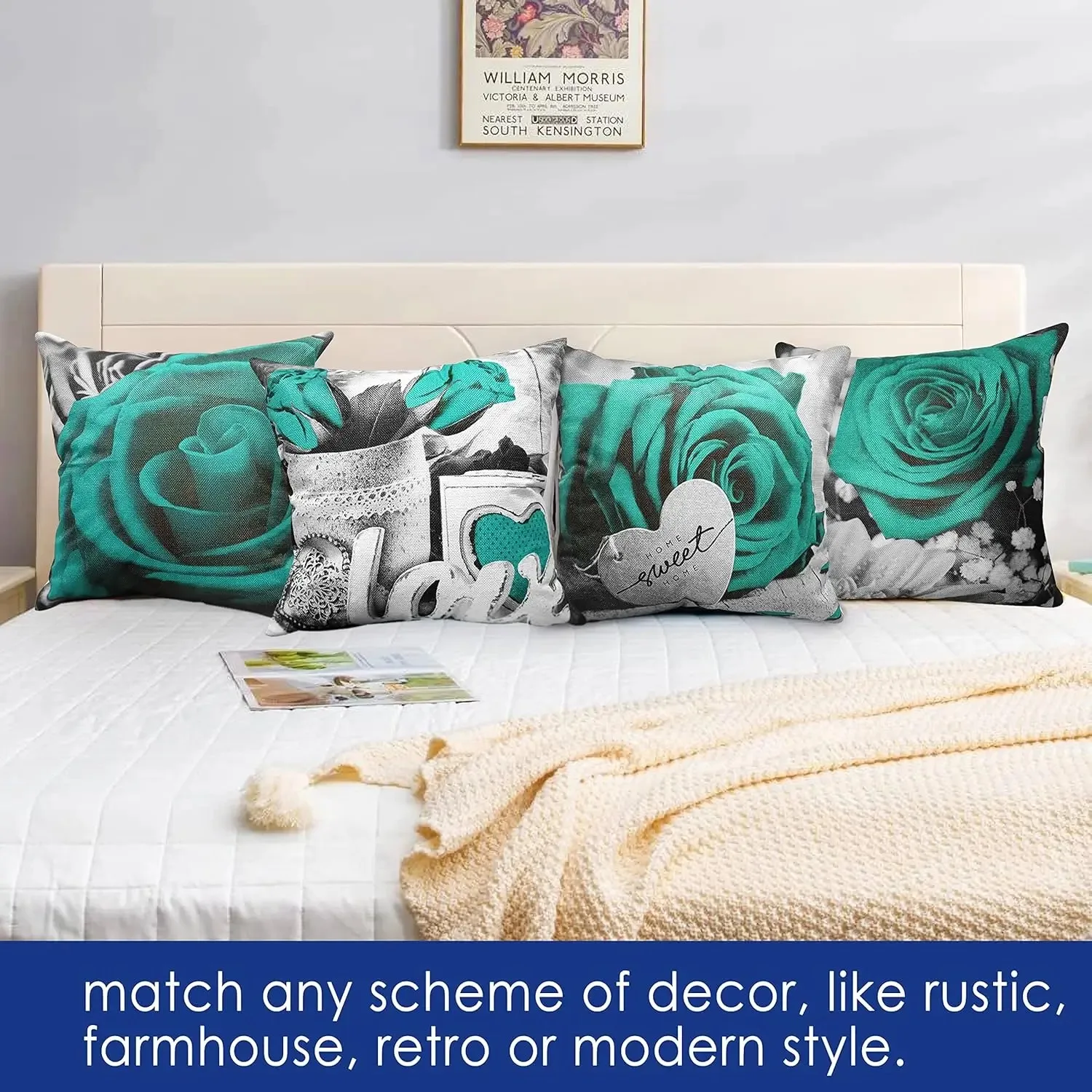 Teal Throw Pillow Covers of 4 Floral Turquoise Pillows Decorative Couch Pillow Covers Living Room Sofa Outdoor Pillows Summer