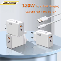 120W USB Quick Charge 3.0 Adapter with USB C Cable Phone Charger for iPhone 16 15 14 Pro Xiaomi Samsung Huawei USB Wall Adapter