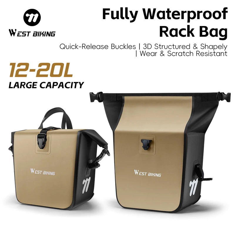 

WEST BIKING Multi-purpose Fully Waterproof Bike Front Rack Bag Double Side Bag 12L-20L Portable Hand Bag Quick Release Bike Bags