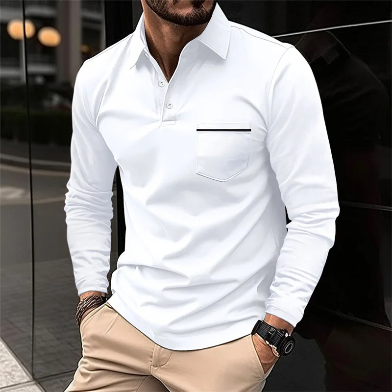 2025 Spring and Autumn New Men's Lapel Zipper Polo Shirt Long Sleeve Casual Business POLO Shirt Breathable Comfortable Versatile