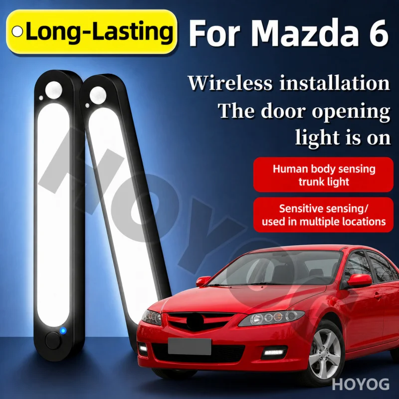 For Mazda 6 2002-2024 Car Boot Light LED Lamp Motion Sensor Magnetic USB Rechargeable Trunk Cargo Light Sedan Night Driving