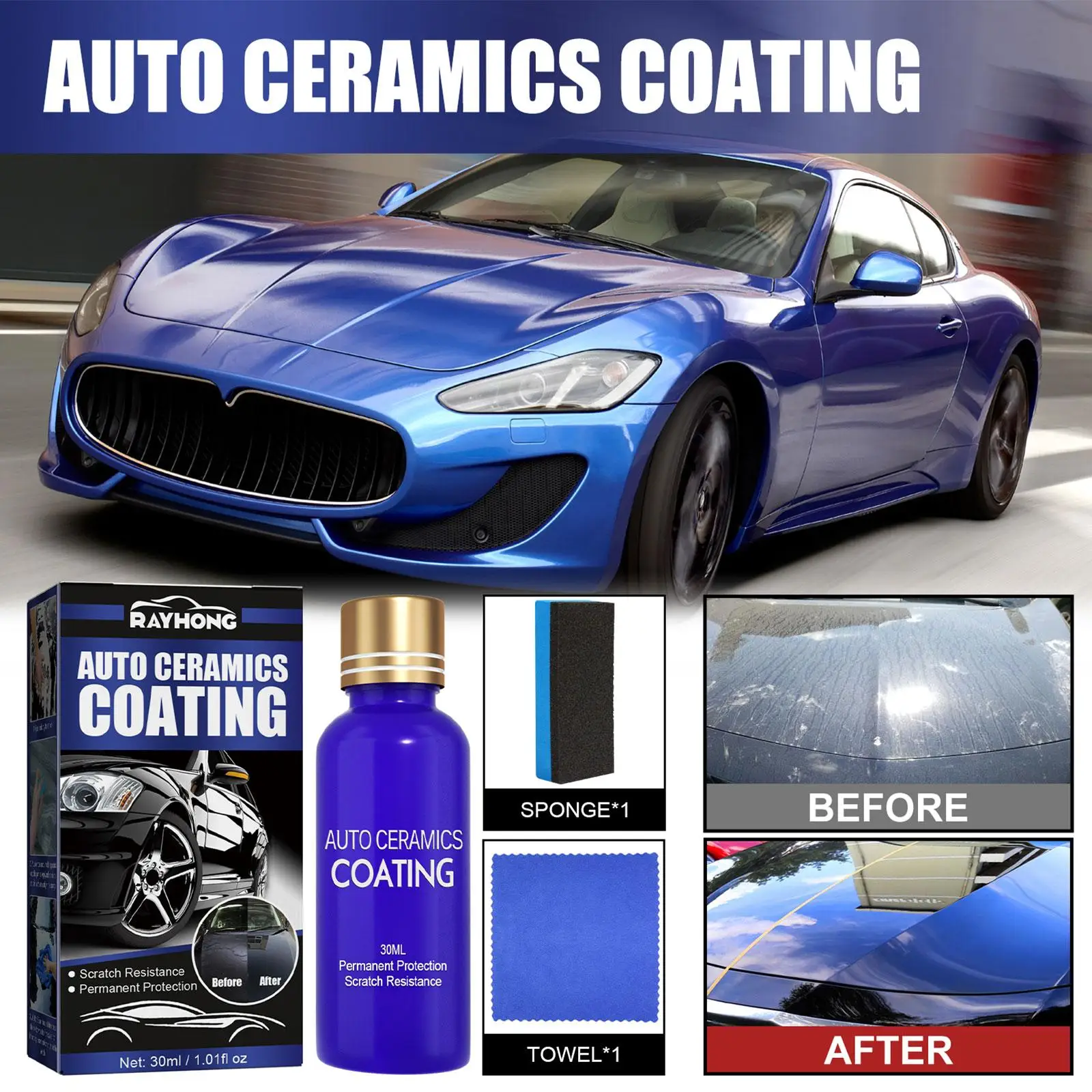 30ML 9H Car Liquid Ceramic Coat Super Hydrophobic Glass Coating Set Polysiloxane and Nano materials Ceramics For Cars Prote C5G2