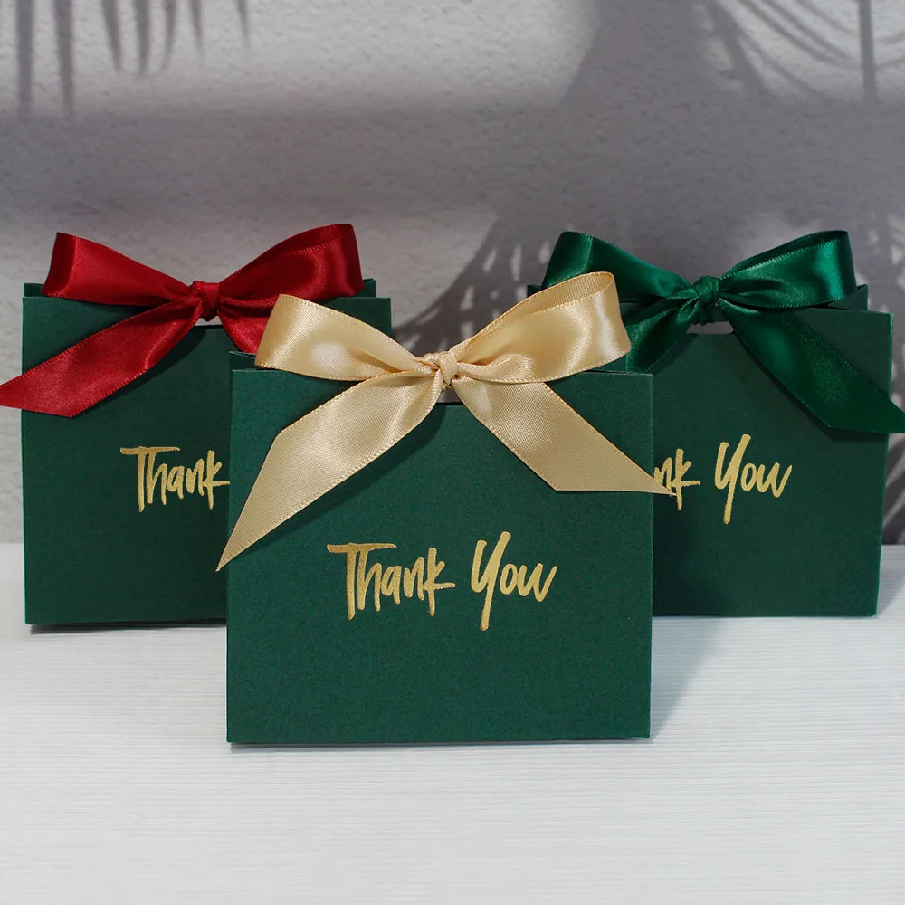 صندوق هدايا رائع بشريط أخضر، صندوق حلوى شكرًا لك، وحقيبة هدايا صغيرة، تغليف هدايا متعدد الاستخدامات مناسب لأي مناسبة