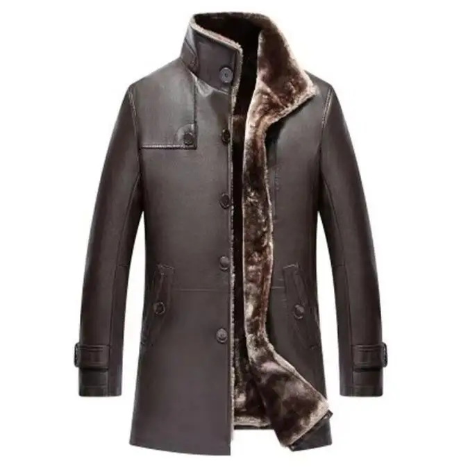 Mens Clothing Genuine Leather Coat Winter Parka Fur Long Plush Thick Oversize Sheepskin Jackets For Man M-4XL